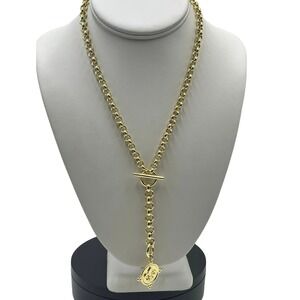 Bellezza Bronze Fleur-des-Lis Round Charm Front Bee Toggle Lariat Necklace